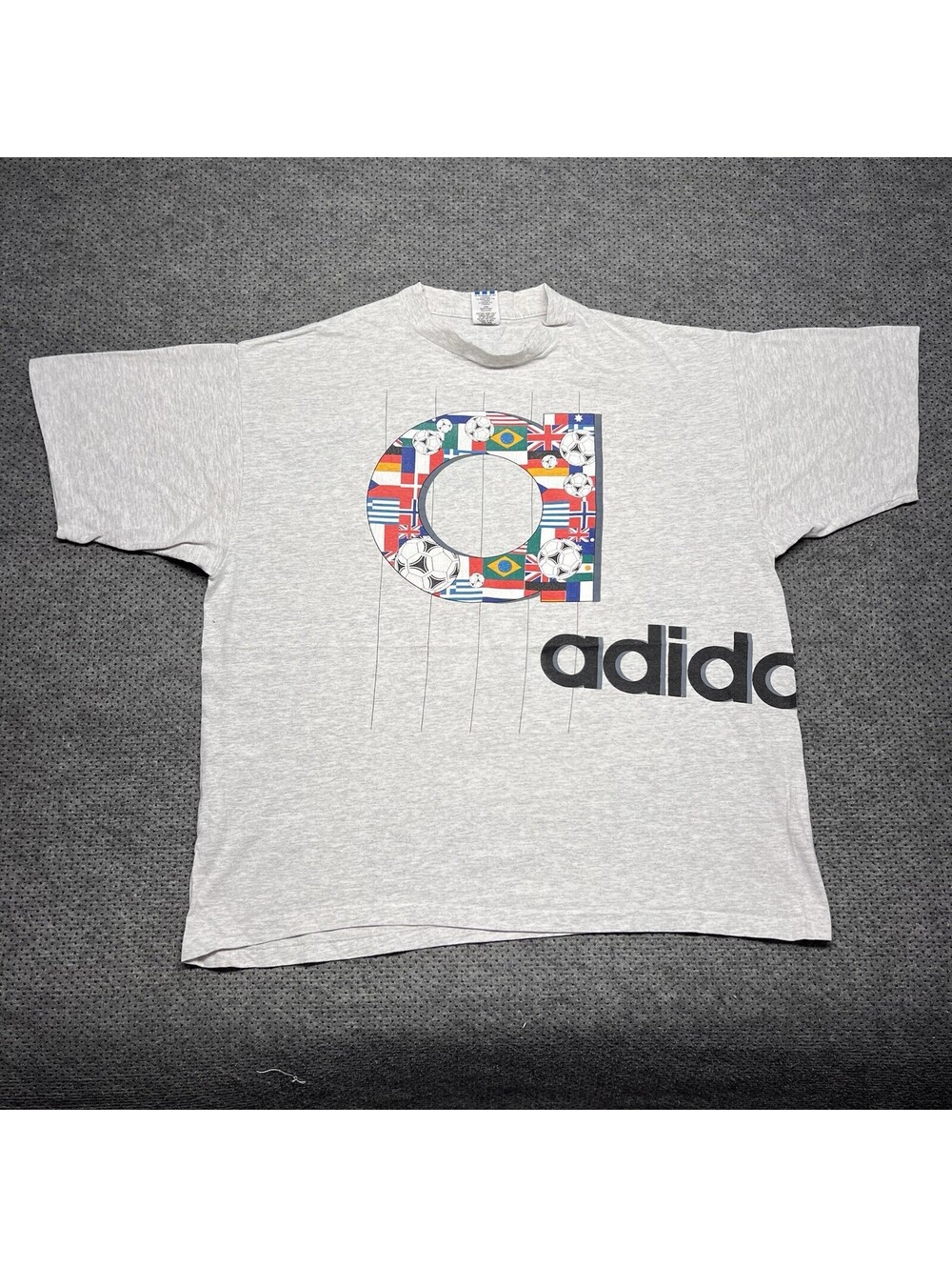 Vintage 1990S Adidas Soccer T-Shirt XL Wraparound Promo Rare Men’s White Gray